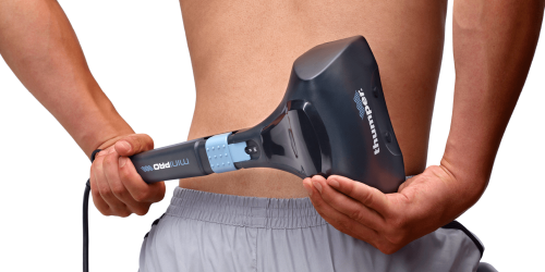 Ergonomic handle makes it easy to reach all muscle groups, shoulders, back, legs.