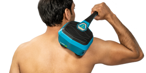 The Lithium2 weighs 3.5lbs and delivers a strong massage, just under its own weight. No need to add any pressure or to dig into the muscle with this massager. 